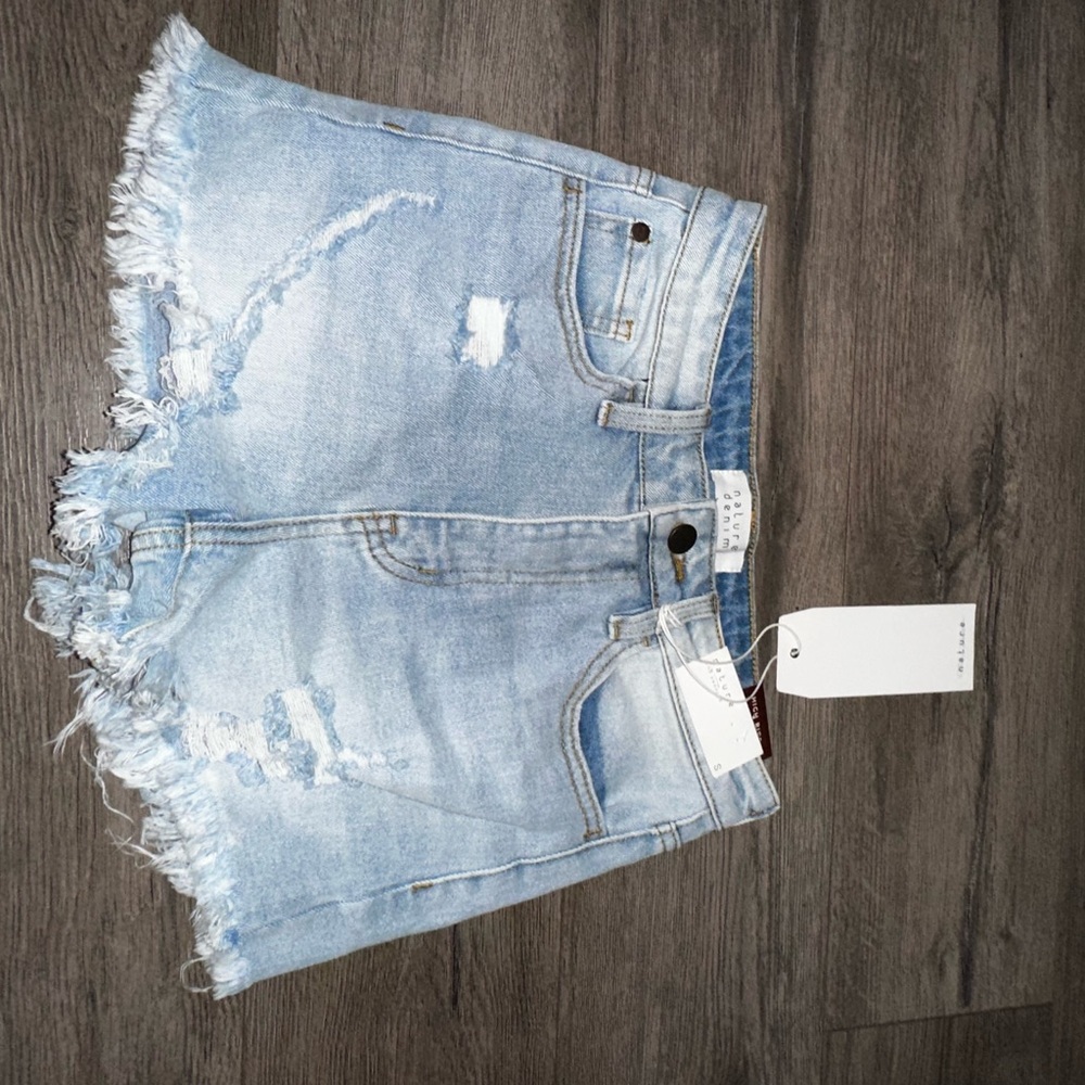 Distressed Light Blue Denim Shorts
